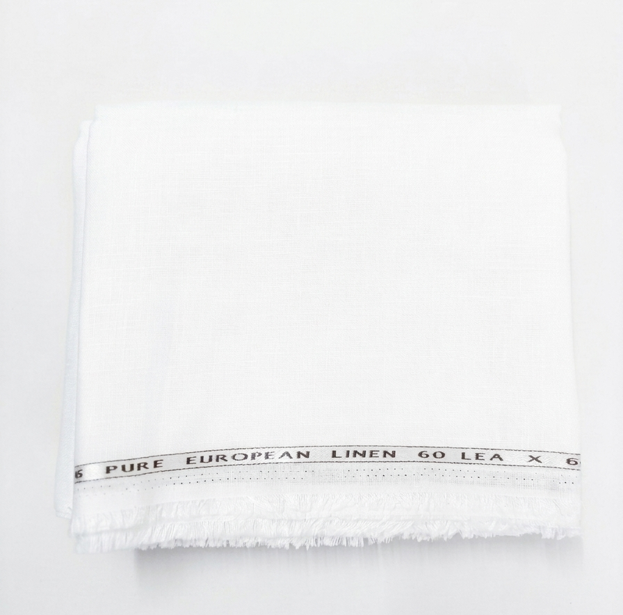 Pure White 100% Pure Linen 60 lea x 60 Lea Shirting Unstiched Fabric NN-1-60 LEA