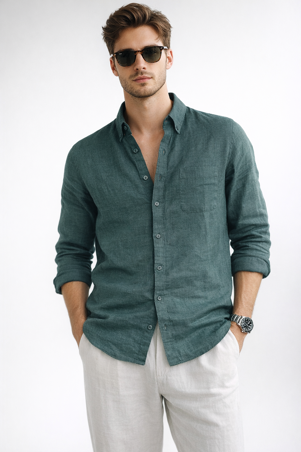 Mint Green Pure Linen Shirting Fabric – 60 Lea